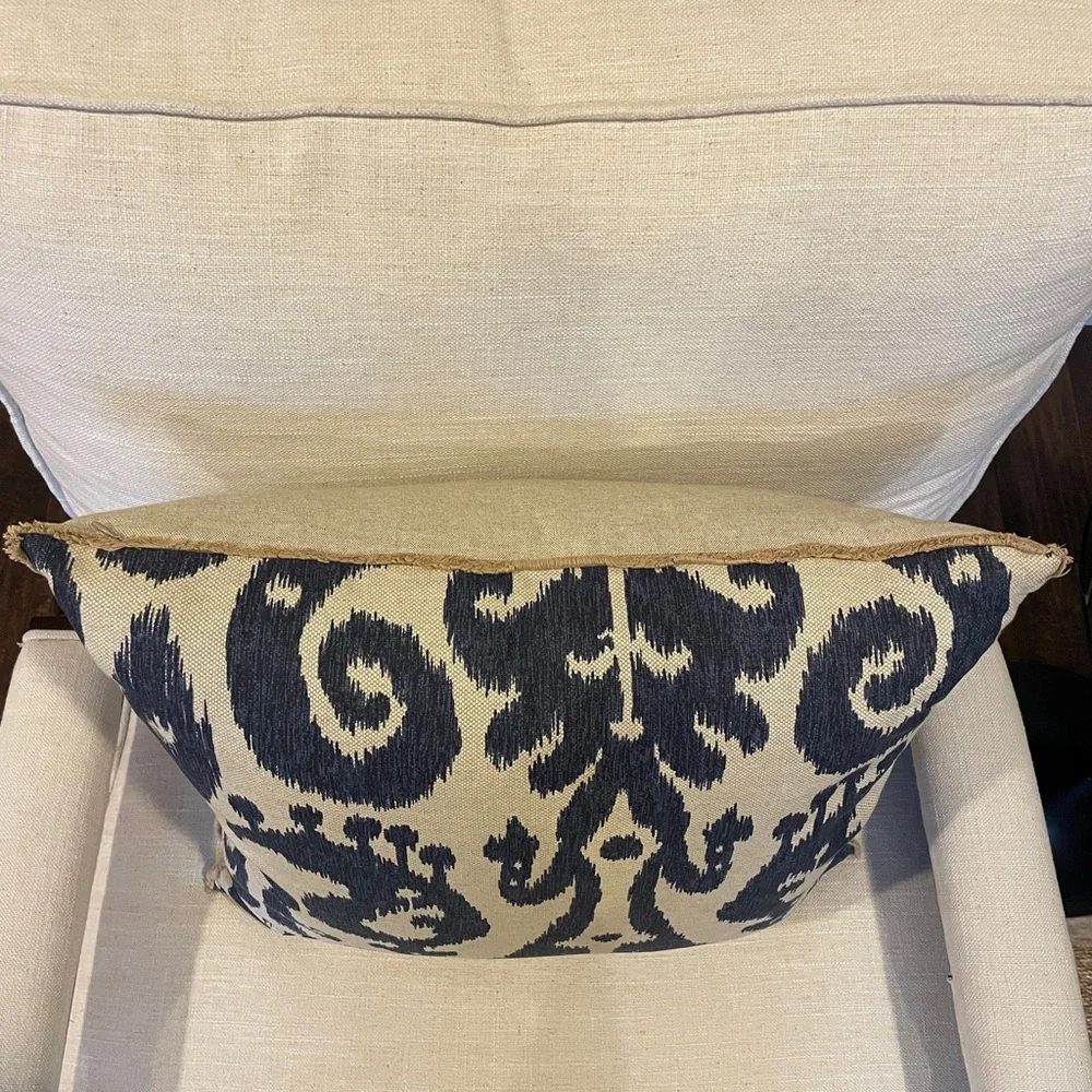 Lacefield Marrakesh Batik Blue Ikat Pillow Jute Eyelash Trim Down Insert